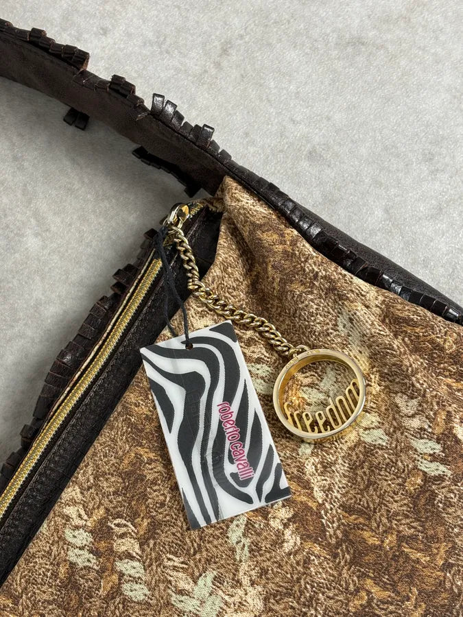 Roberto Cavalli Brown Crushed Velvet Hobo Shoulder Bag