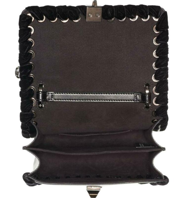 Fendi Mini Kan Beaded Flowers Calfskin Shoulder Black Leather Cross Body Bag