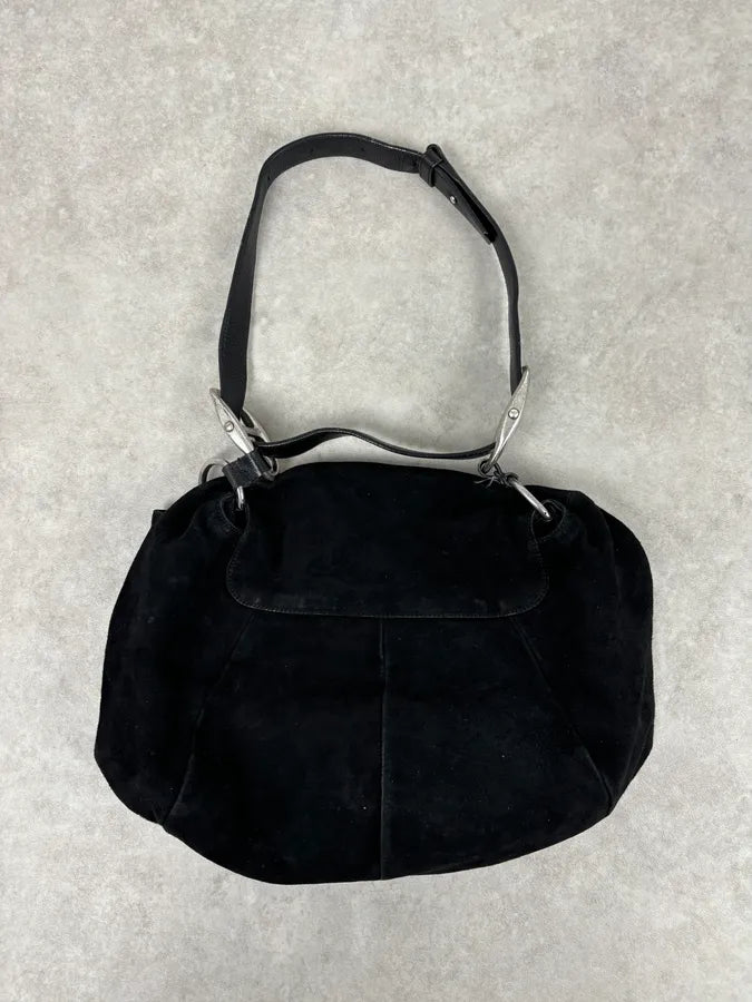 SS2003 Yves Saint Laurent Black Suede Roses Leather Handle Bag