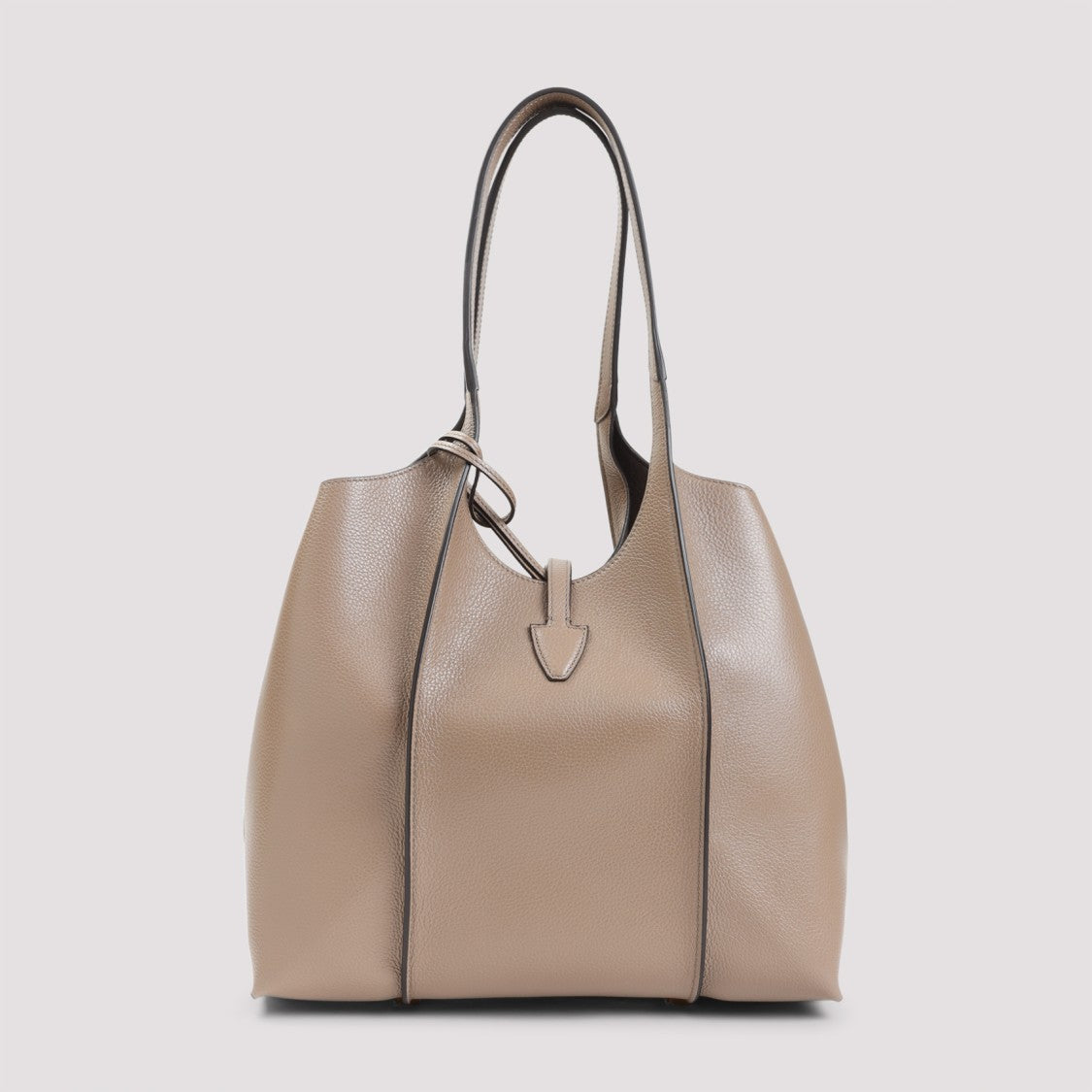 Tod's Light Clay Beige Grained Leather T Timeless Small Shopping Bag