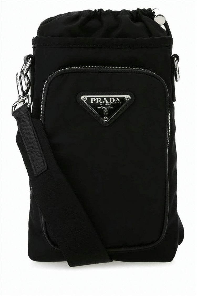 Prada Compact Black Crossbody Bag With Triangular Logo