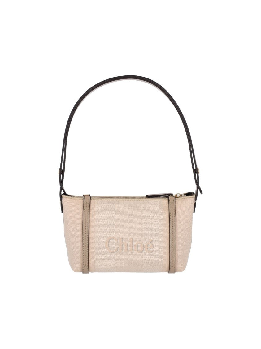 Chloé Carry Cotton Shoulder Bag With Leather Trim