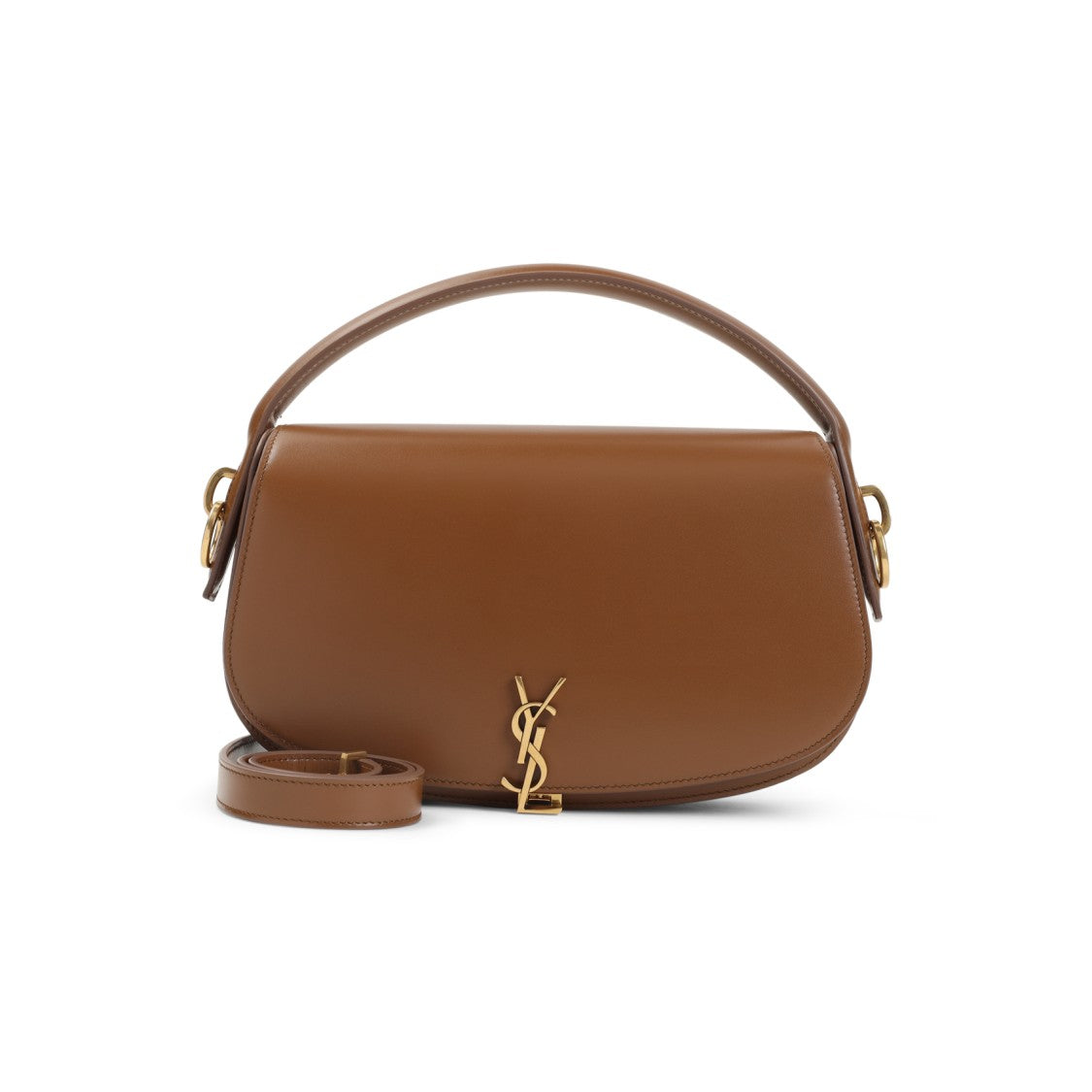Saint Laurent Smooth Brown Leather Shoulder Bag With Bronze-Toned Hardware