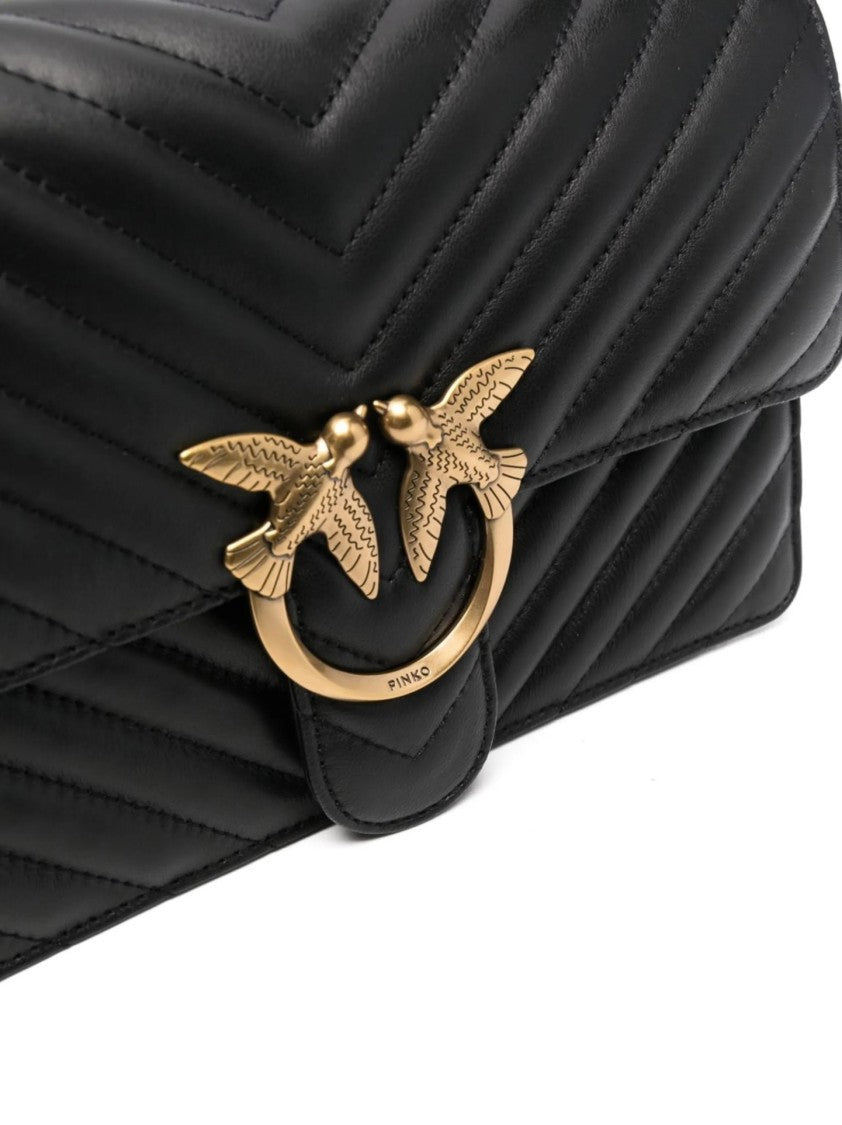 Pinko Quilted Black Bag With Chevron Pattern And Gold-Tone Clasp