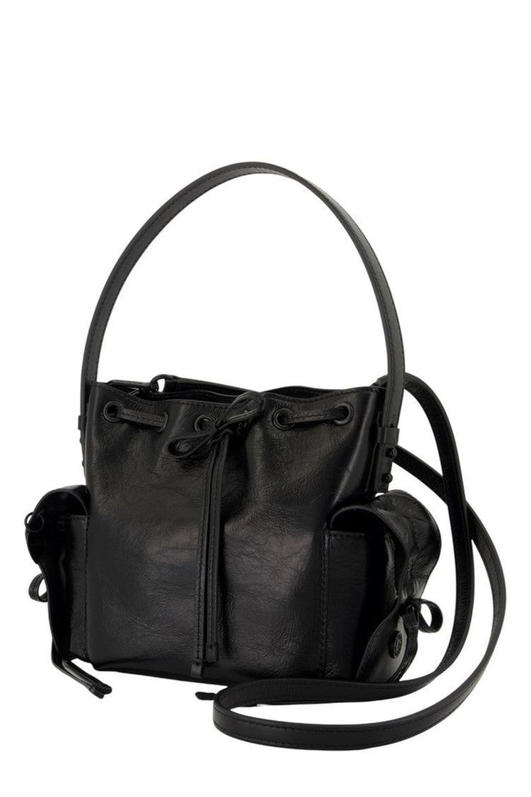 Acne Studios Gathered Drawstring Shoulder Bag In Glossy Calf Leather