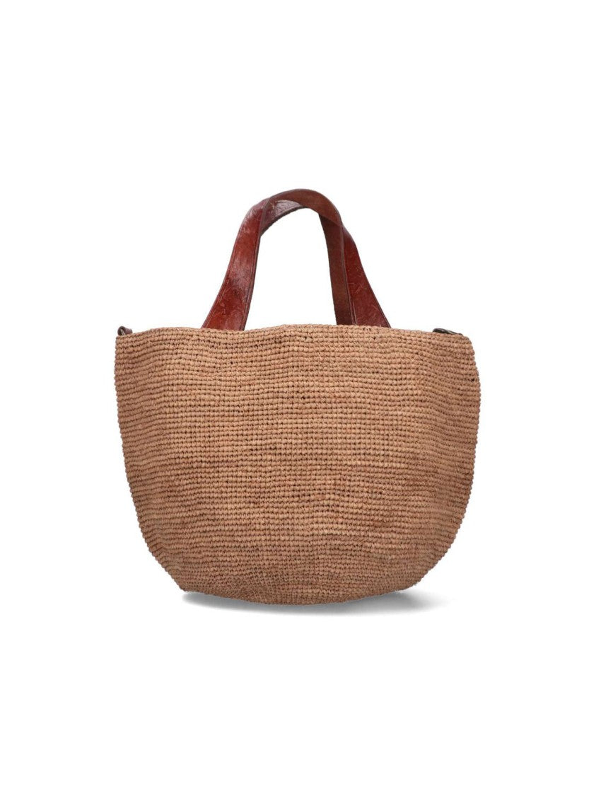 Ibeliv Structured Beige Handbag With Gold-Tone Accents