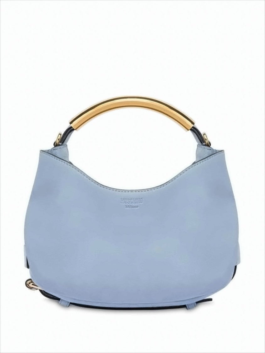 Moschino Curved Handle Calf Leather Tote Bag