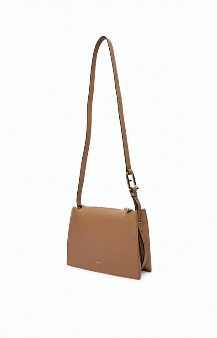 Furla Structured Rectangular Brown Bag With Adjustable Handle