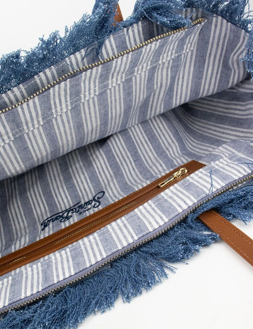 Mc2 Saint Barth Denim Fringe City Crossbody Bag