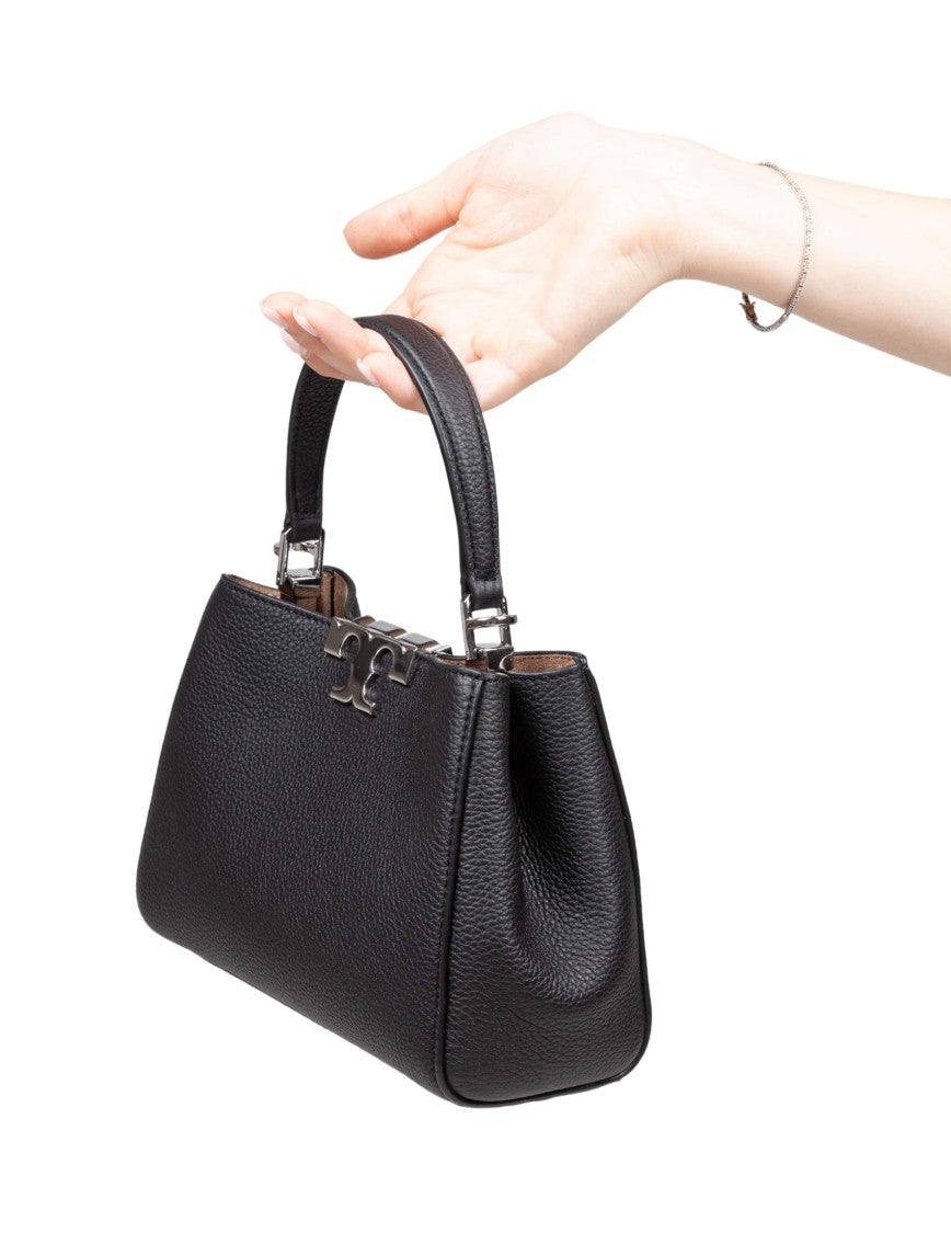 Tory Burch Eleanor Mini Satchel In Hammered Leather Black