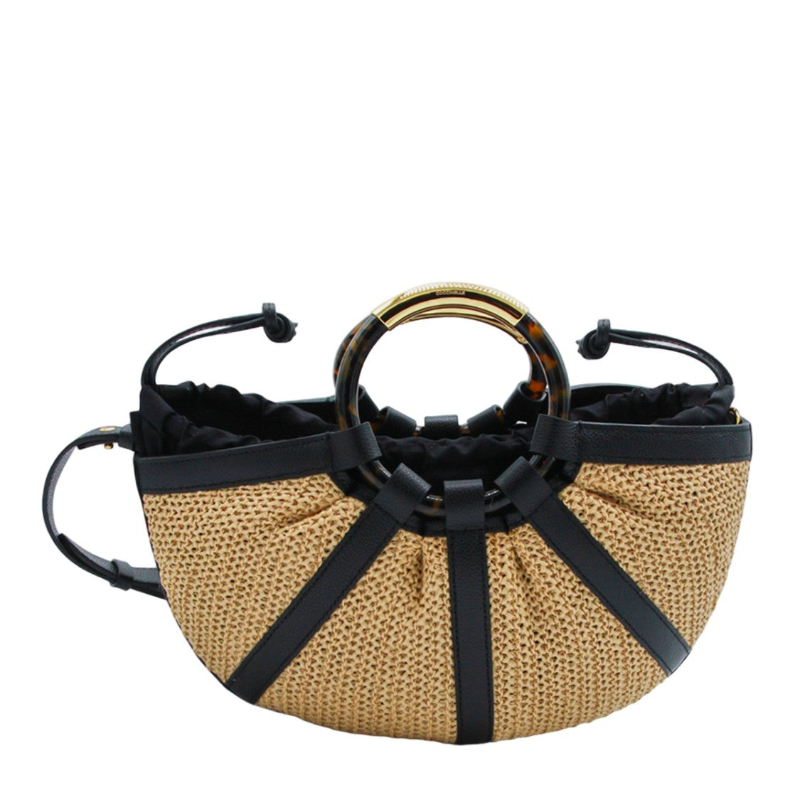 Coccinelle Semi-Circular Woven Bag With Tortoiseshell Accents