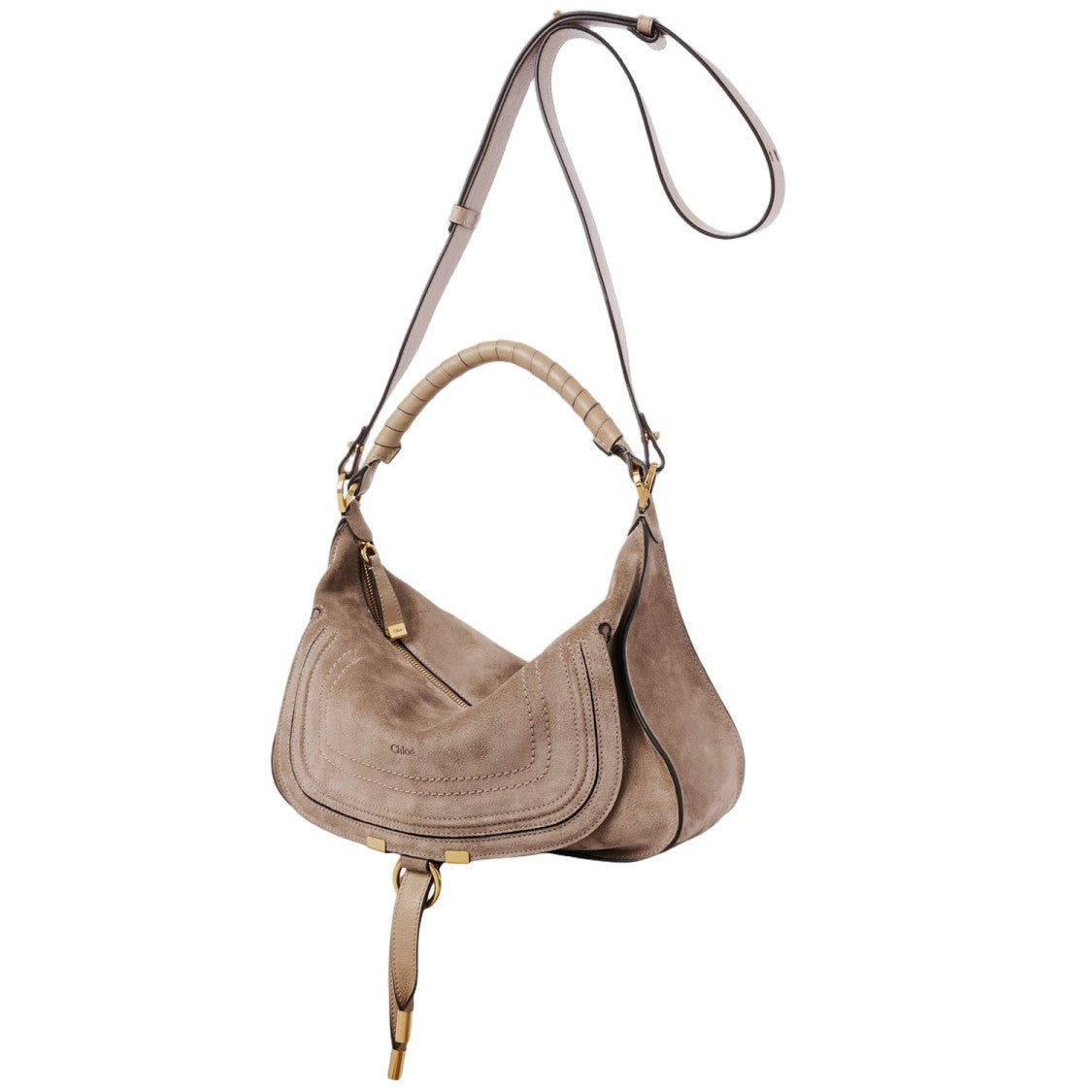 Chloé Beige Suede Calf Leather Handbag With Gold-Tone Hardware