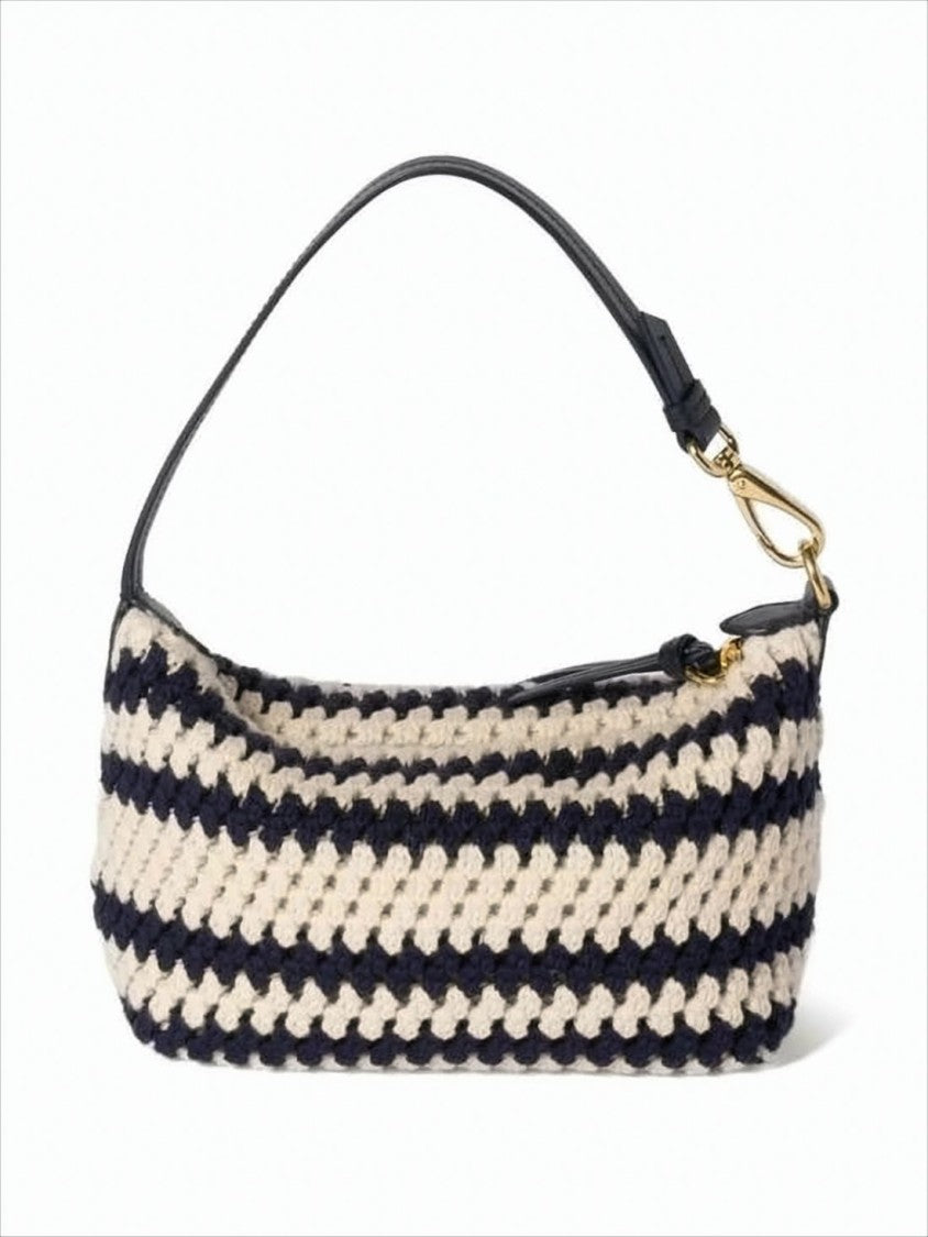 Miu Miu Crochet Design Tote Bag With Leather Handle