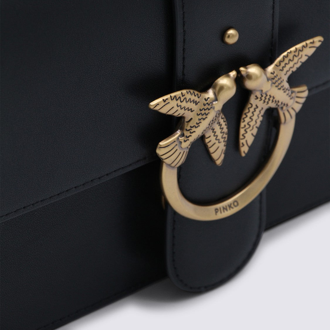 Pinko Rectangular Black Bag With Gold-Tone Bird Clasp