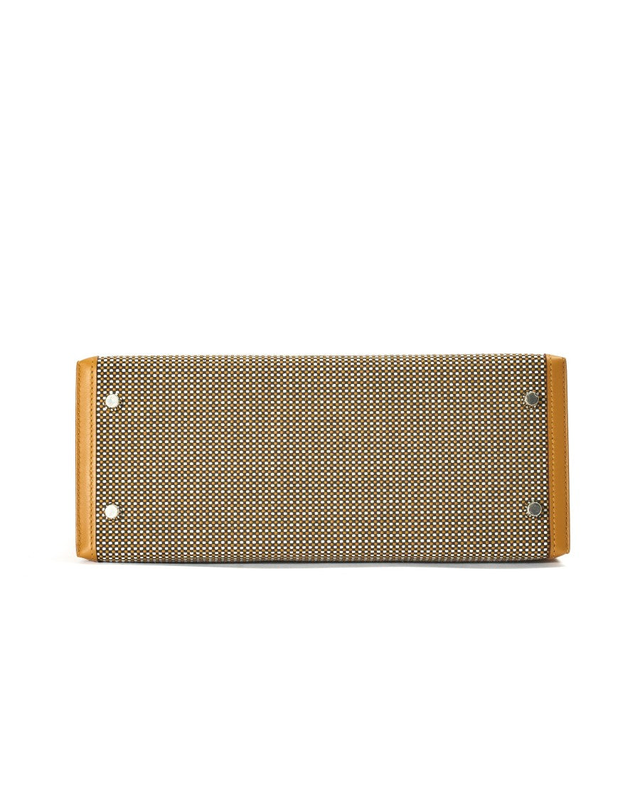 Hermès Kelly Sellier 28 Quadrille Sesame Swift Canvas Bag