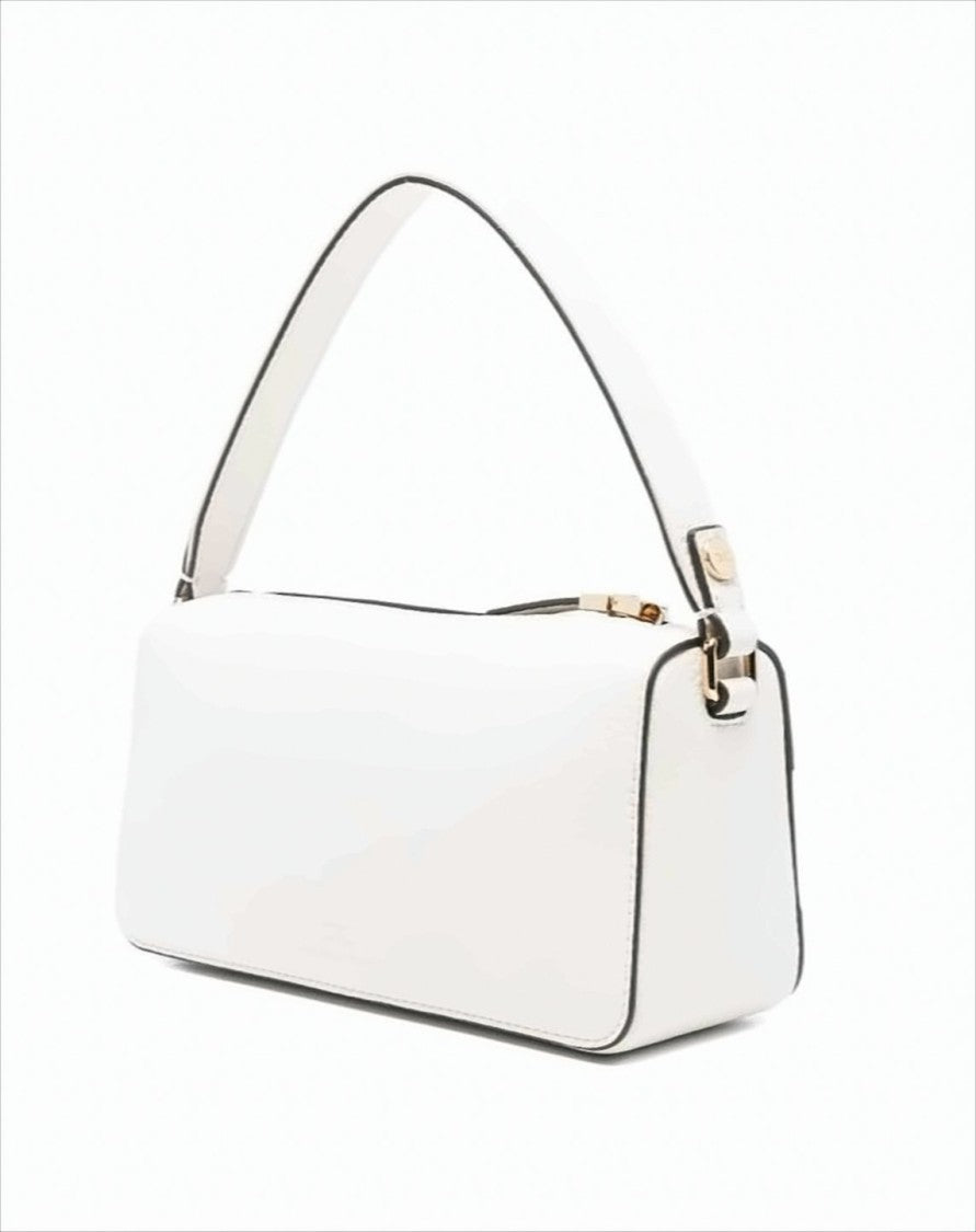 Elisabetta Franchi Structured White Shoulder Bag With Embossed Logo