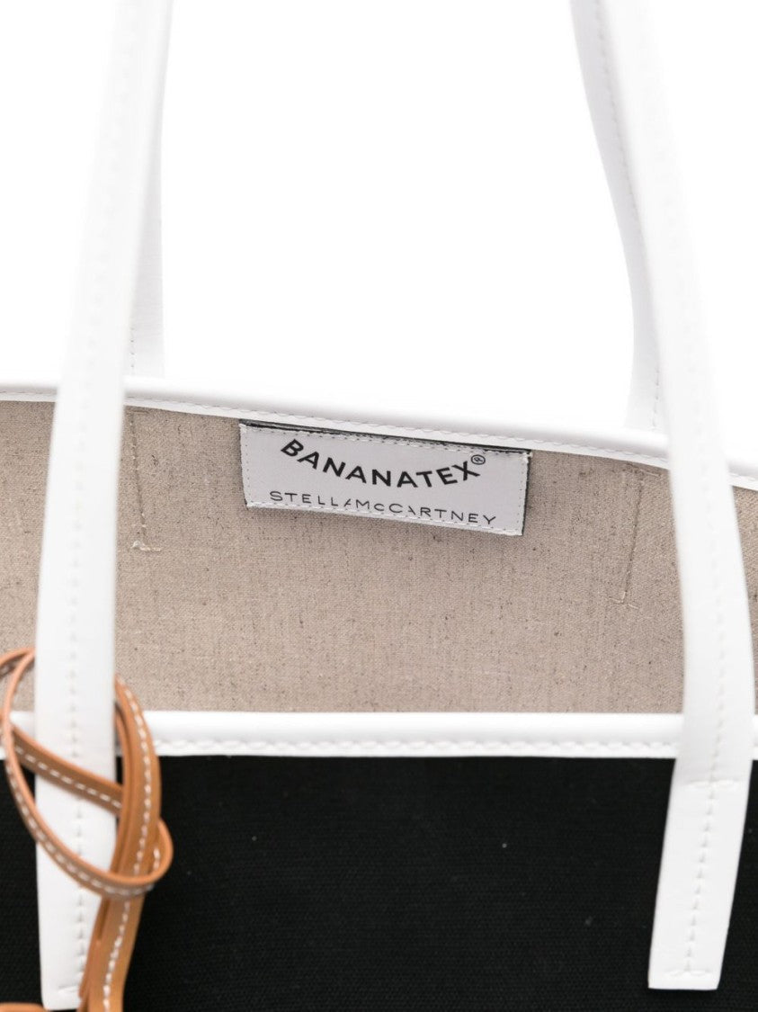 Stella Mccartney Black Canvas Tote With Contrasting Trim And Detachable Pouch