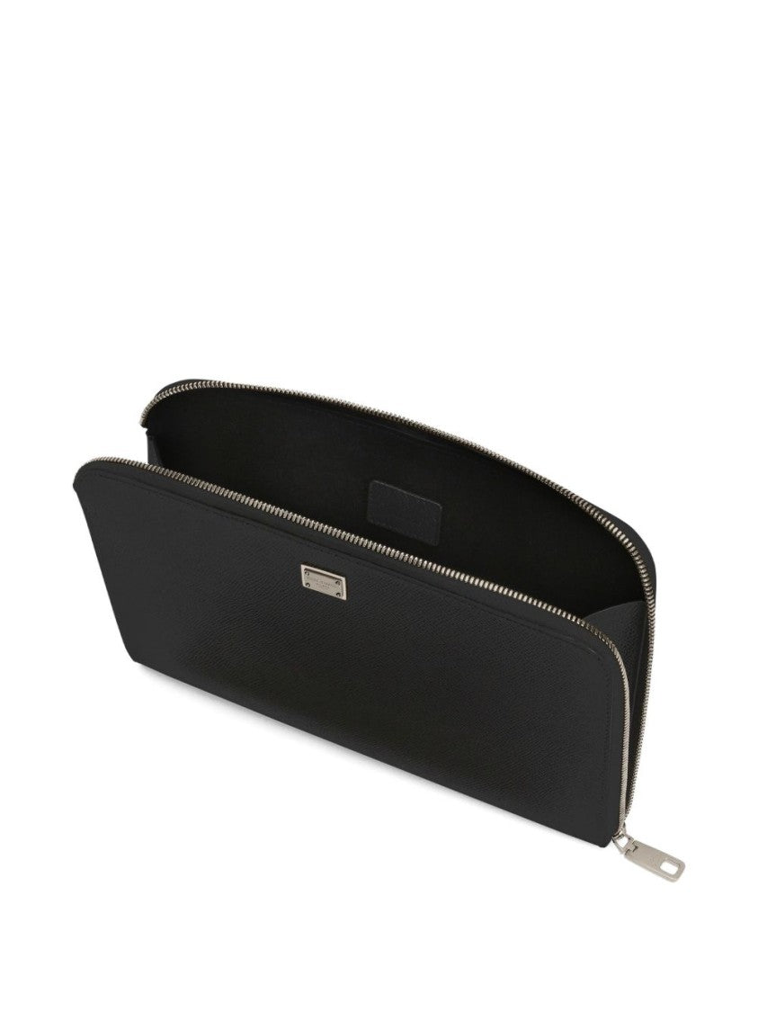 Dolce & Gabbana Leather Pouch With Detachable Strap And Logo Plaque