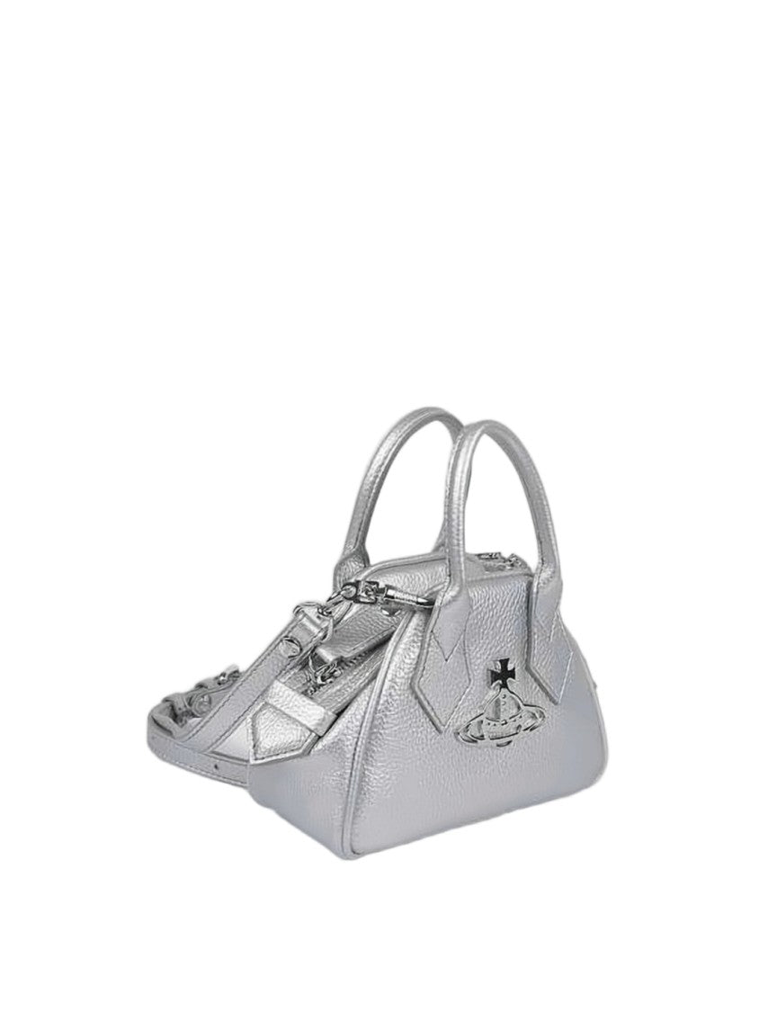 Vivienne Westwood Textured Silver Shoulder Bag With Trapezoidal Shape