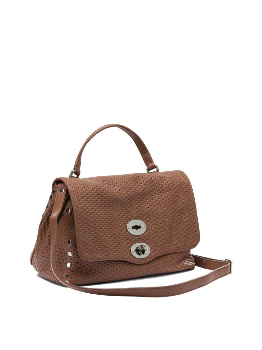 Zanellato Structured Perforated Leather Handbag With Dual Turn-Lock Closure