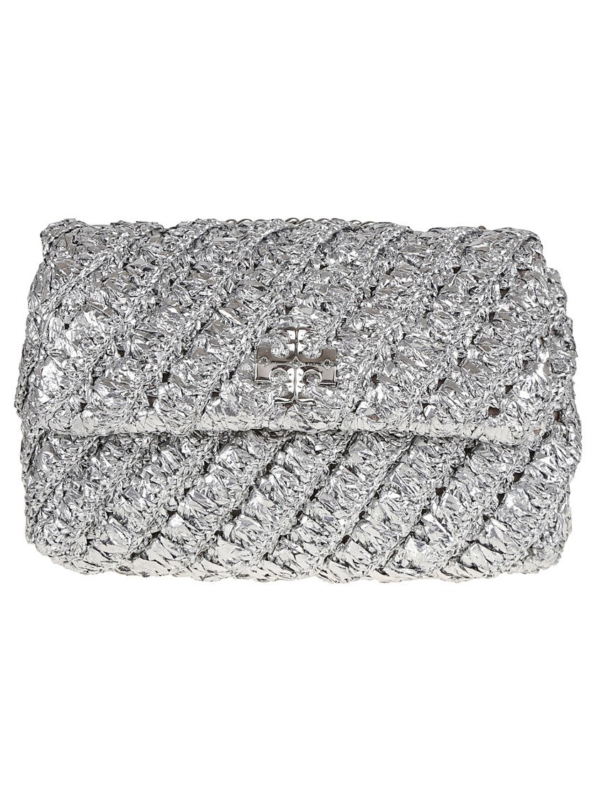 Tory Burch Metallic Shoulder Bag With Textured Woven Design