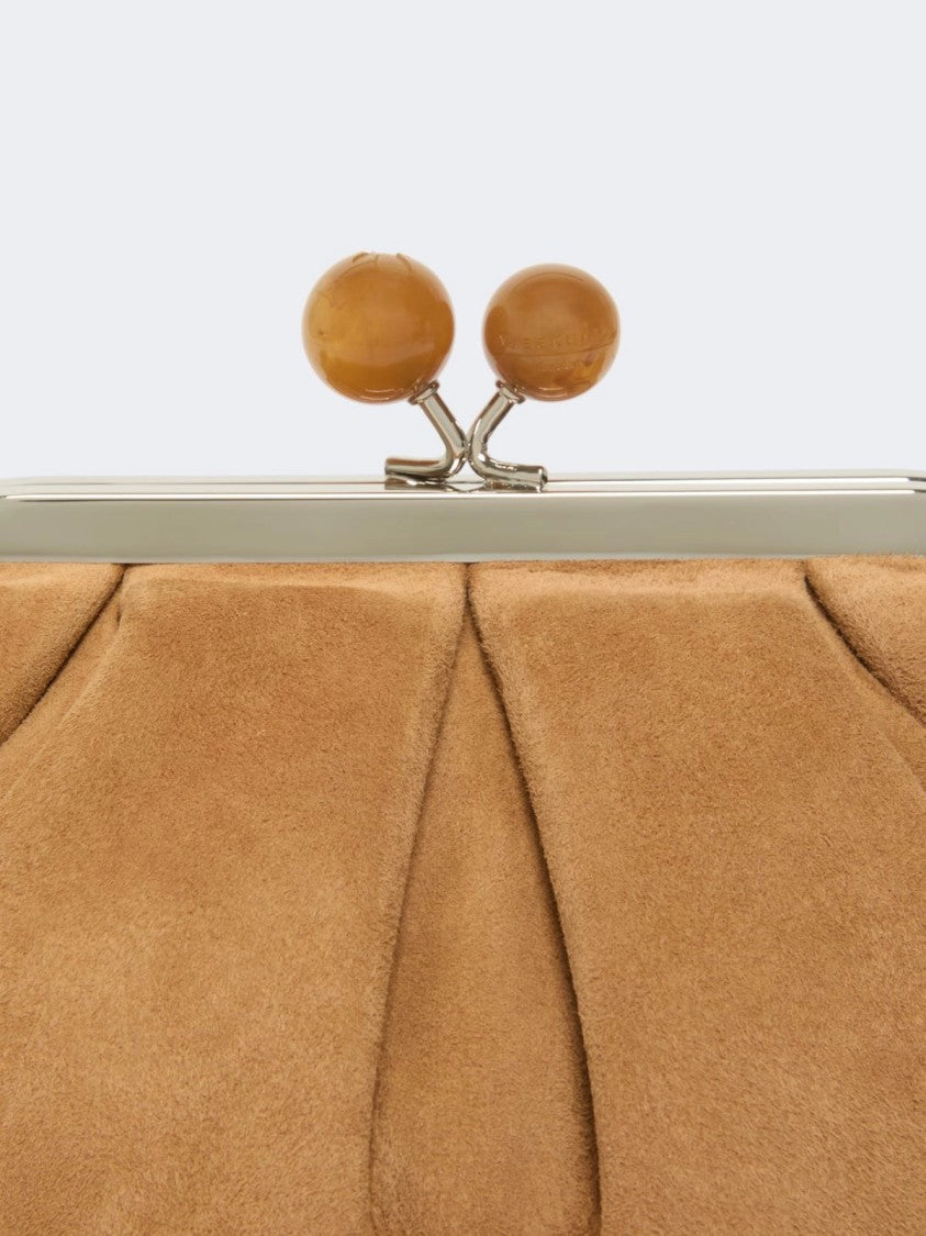 Max Mara Exclusive Brown Leather Clutch With Silver Hardware