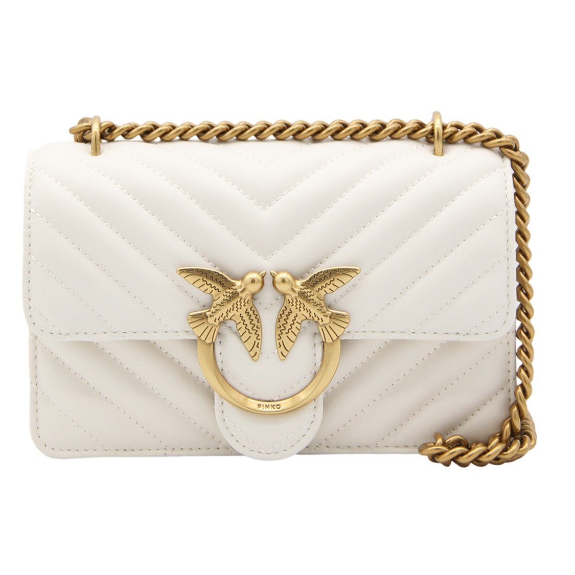 Pinko Structured White Quilted Bag With Gold-Tone Clasp