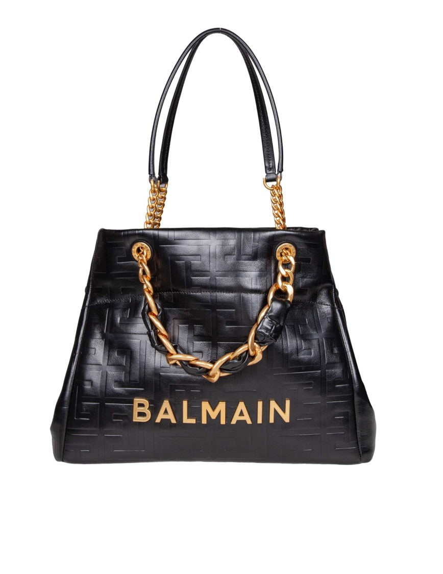 Balmain 1945 Soft Cabas Shopping Bag With Gold Accents And Magnetic Closure