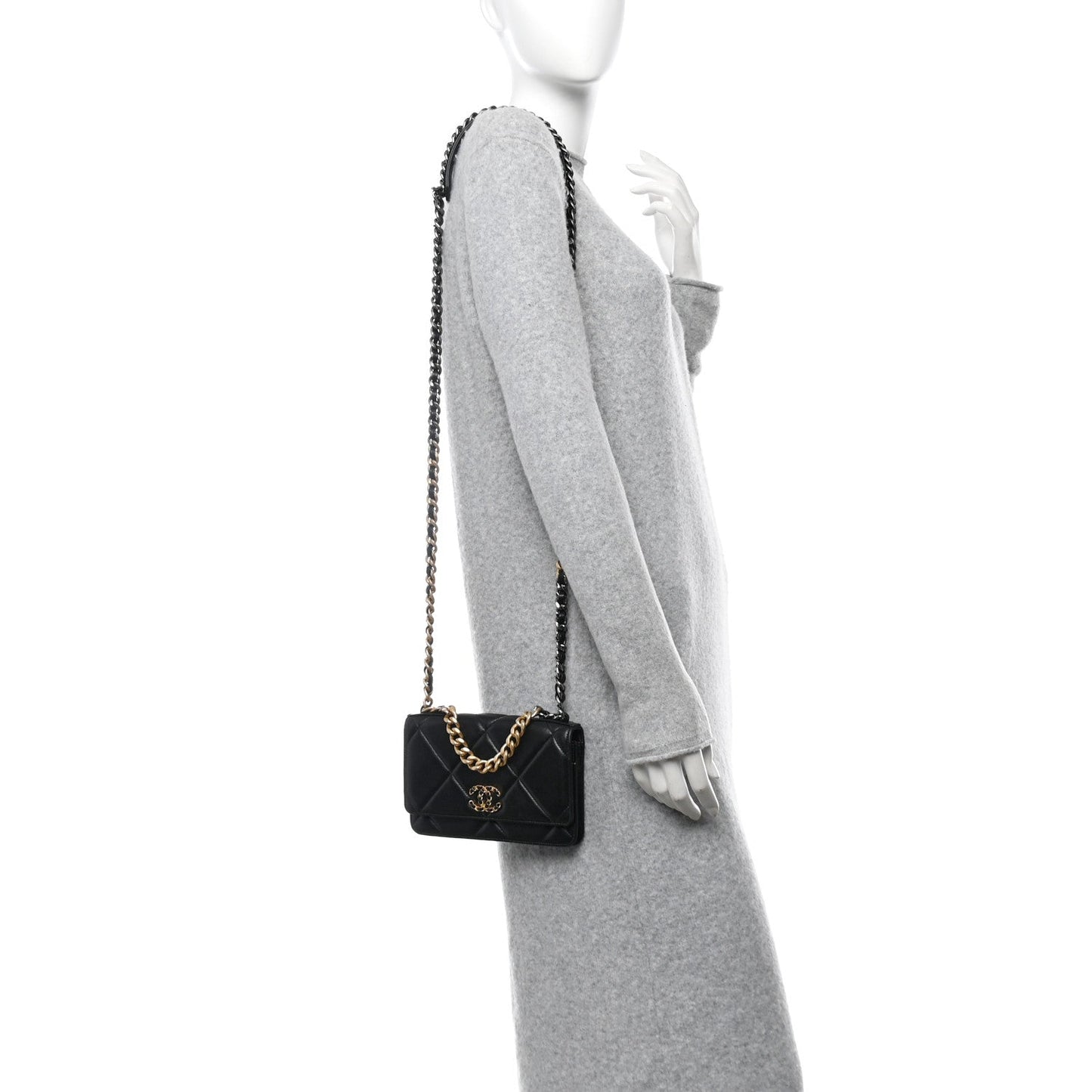 Lambskin Quilted Chanel 19 Wallet On Chain WOC Black