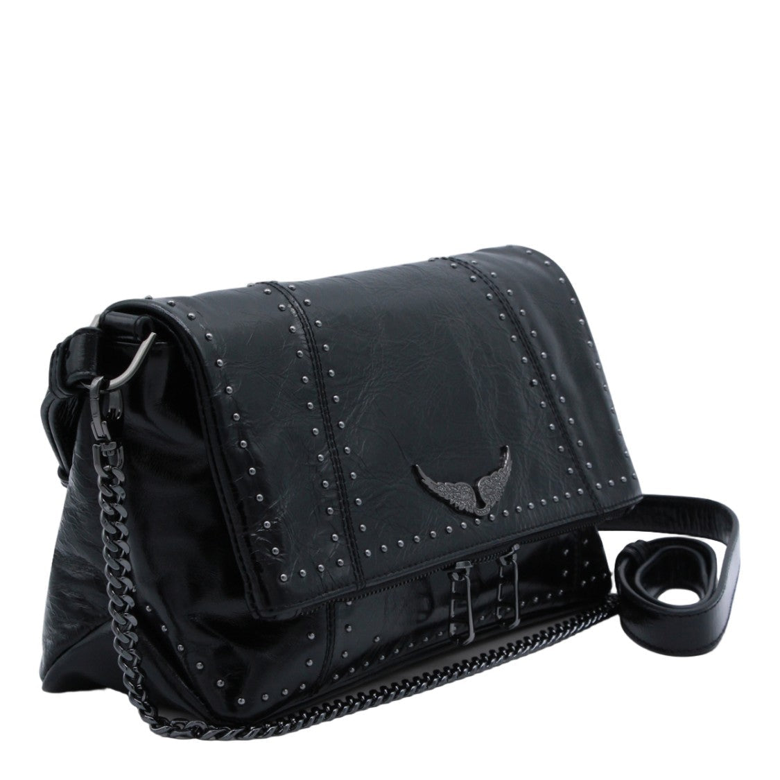Zadig & Voltaire Black Shoulder Bag With Studded Flap