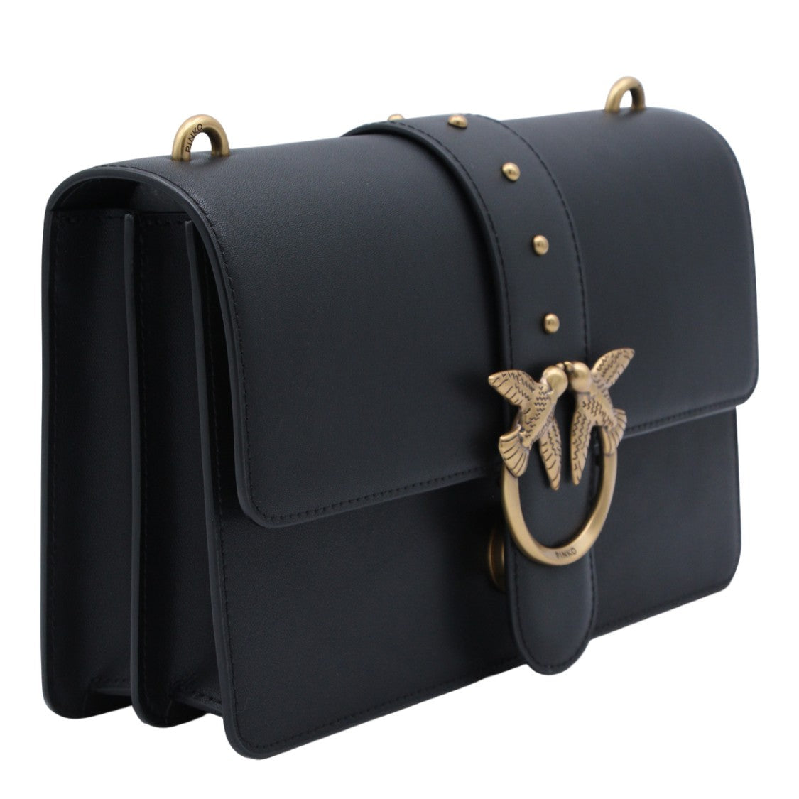 Pinko Rectangular Black Bag With Gold-Tone Bird Clasp