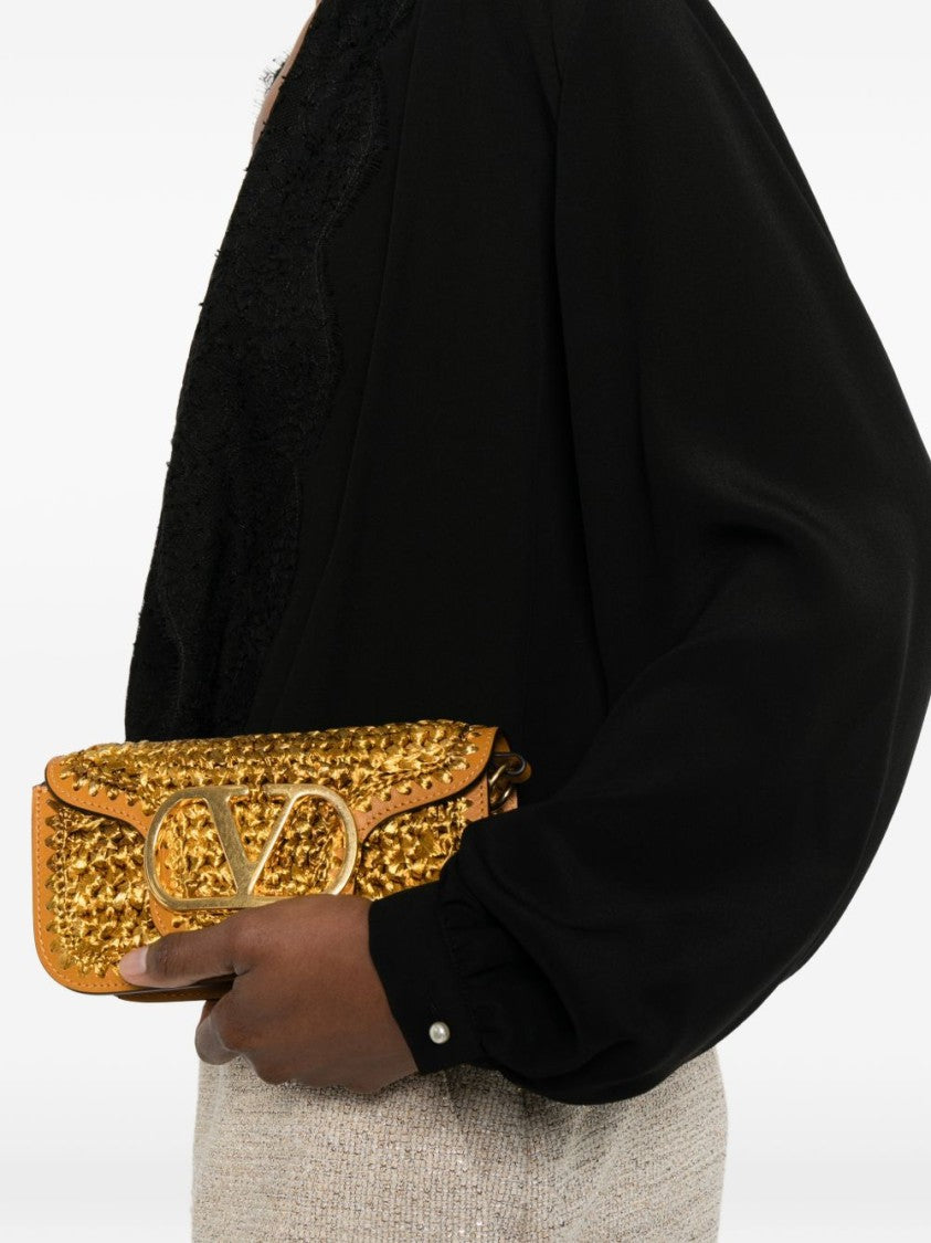 Valentino Garavani Compact Textured Handbag With Gold Finish
