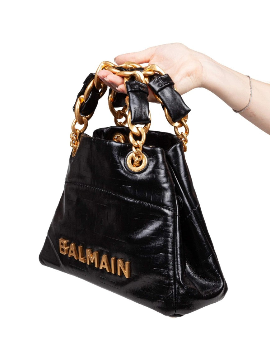 Balmain 1945 Soft Cabas Small In Black Calfskin