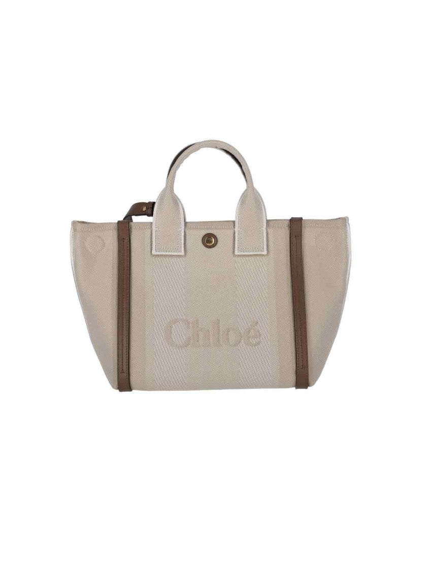 Chloé "Carry" Small Tote Bag, In Beige Organic Cotton