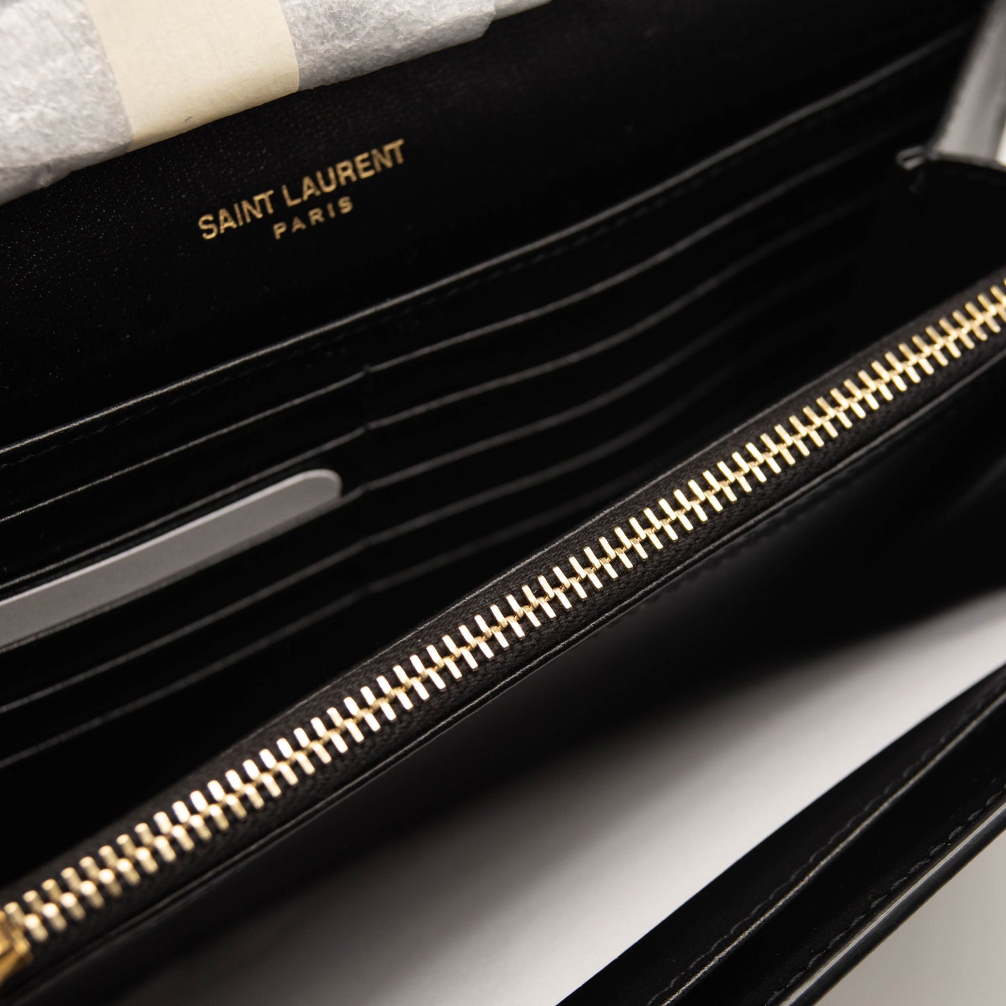 Saint Laurent Le Monogram YSL Glossy Wallet on Crossbody Chain Black Gold