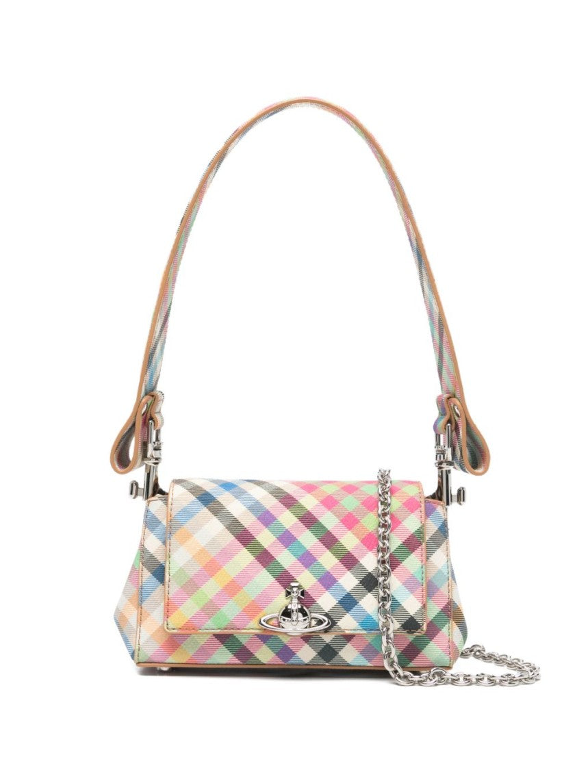 Vivienne Westwood Compact Multicolor Checkered Flap Bag With Metallic Emblem