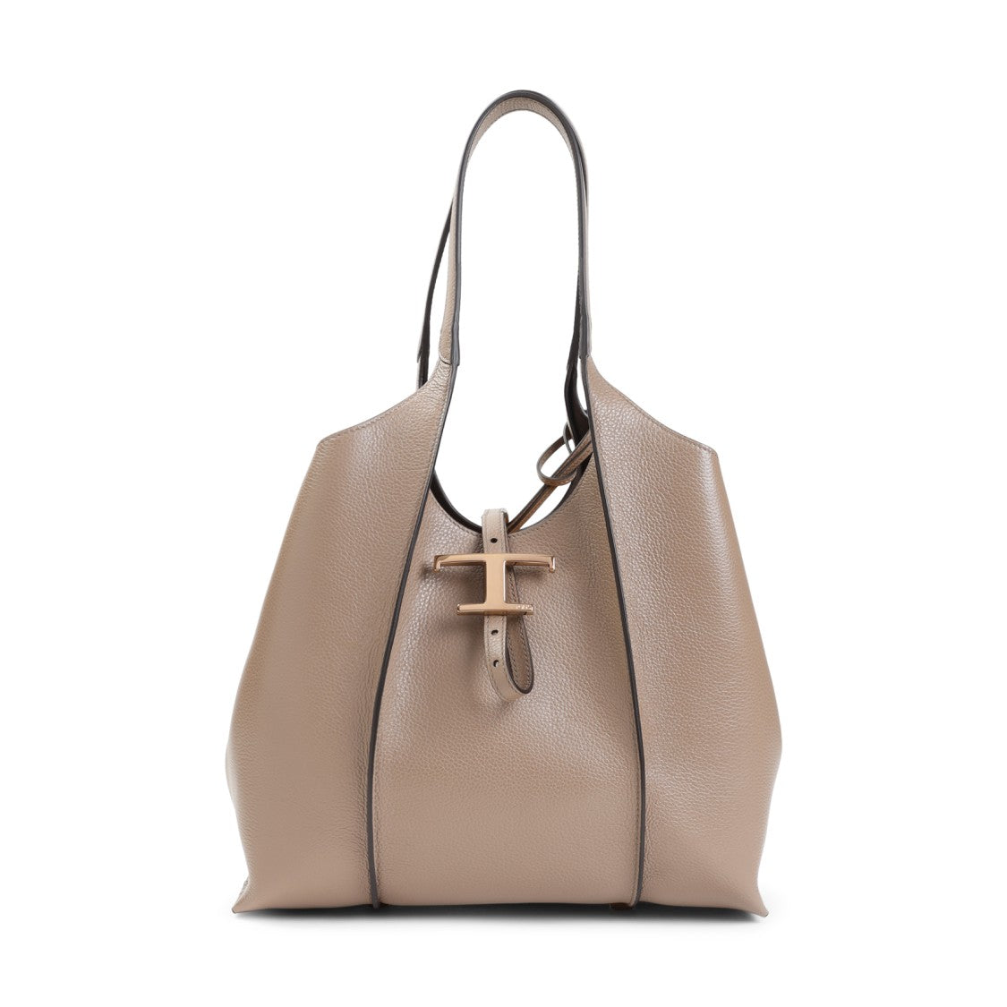 Tod's Light Clay Beige Grained Leather T Timeless Small Shopping Bag
