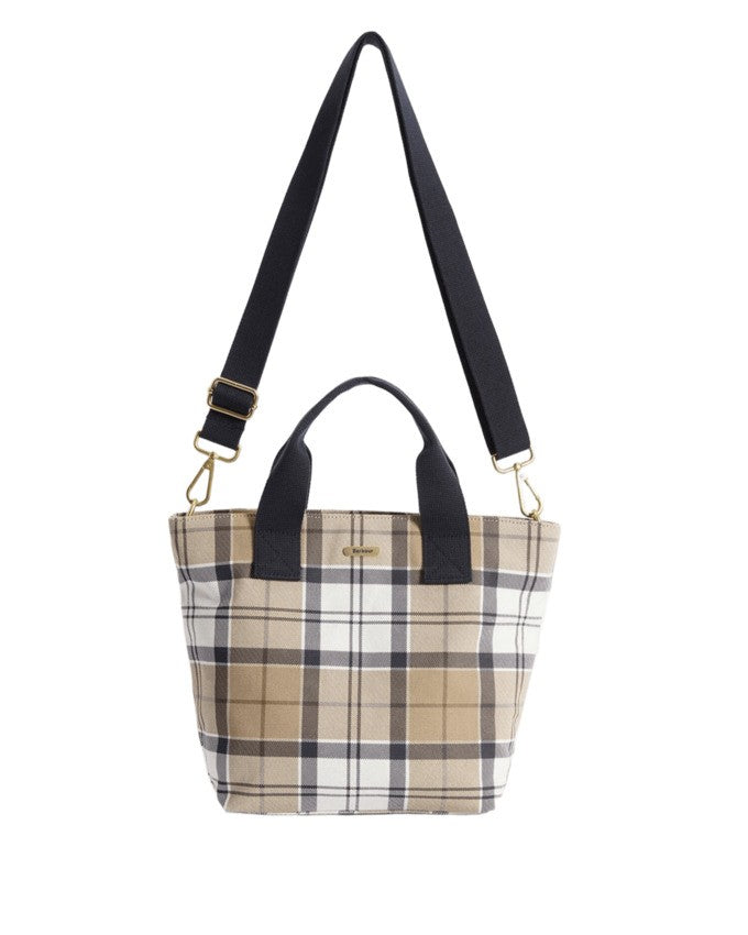 Barbour Rosewood Tartan Tote Bag With Matte Gold Tag