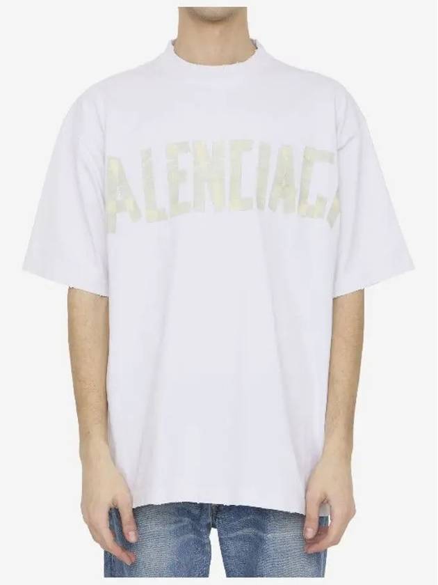 Luxury Balenciaga Trending 2025 Tape Type Logo Medium Fit Short Sleeve T-Shirt White