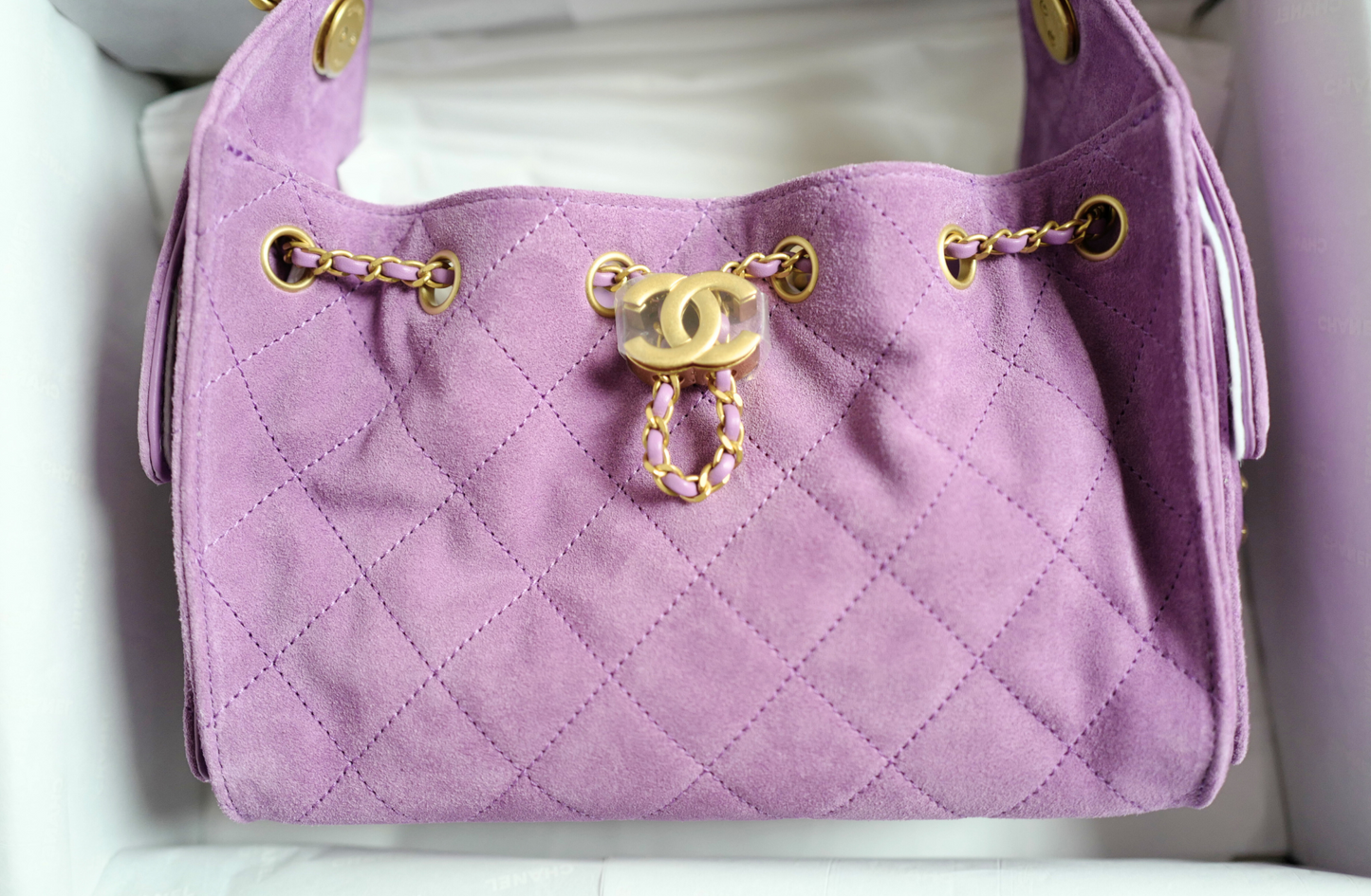 BNIB Chanel 26C Mini Hobo Shoulder Bag in Purple Suede with Gold Hardware