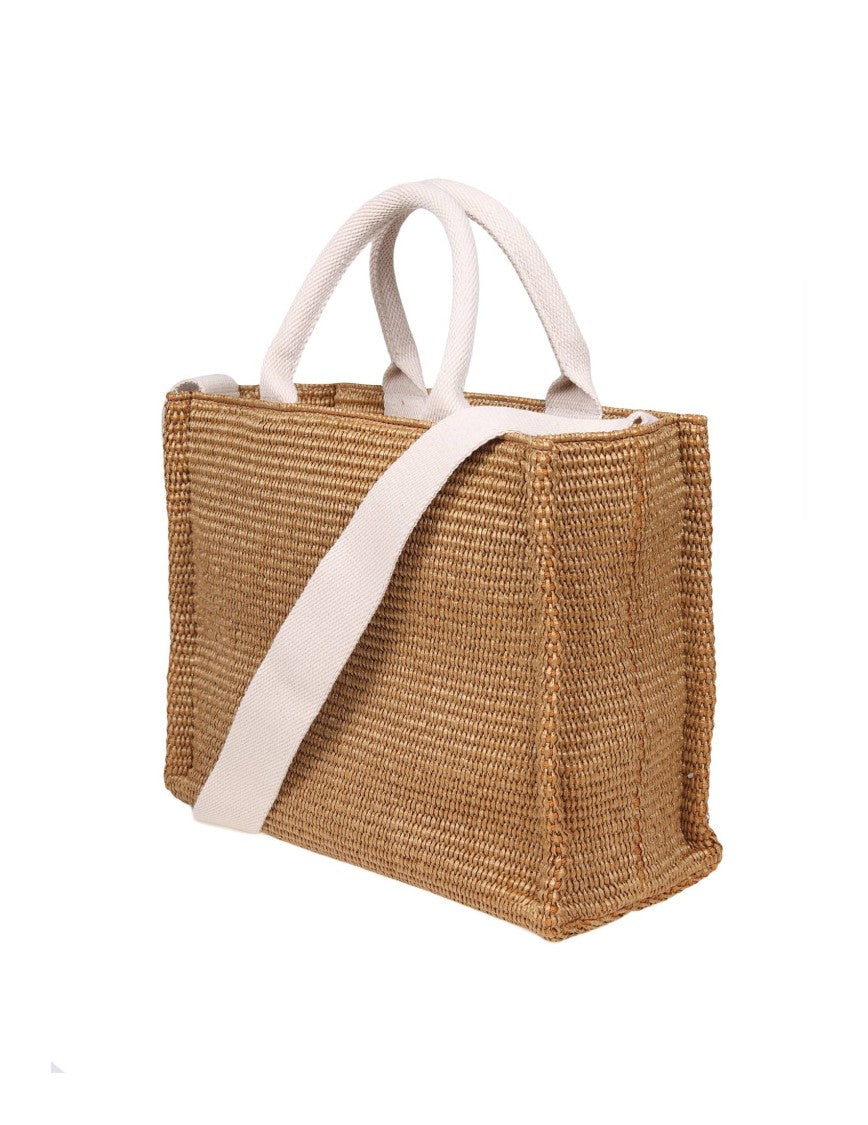 Marni Shopping Small In Natural Color Raffia Effect Fabric