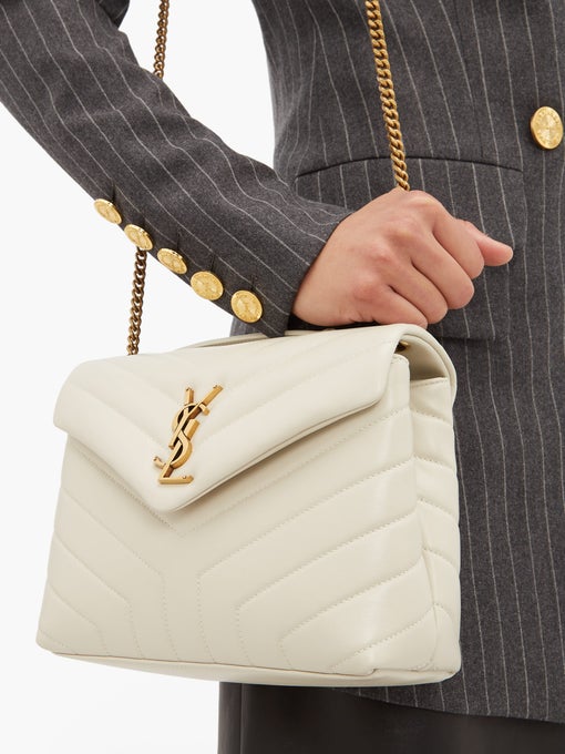 Saint Laurent Small Loulou Monogram Quilted Leather Crossbody White