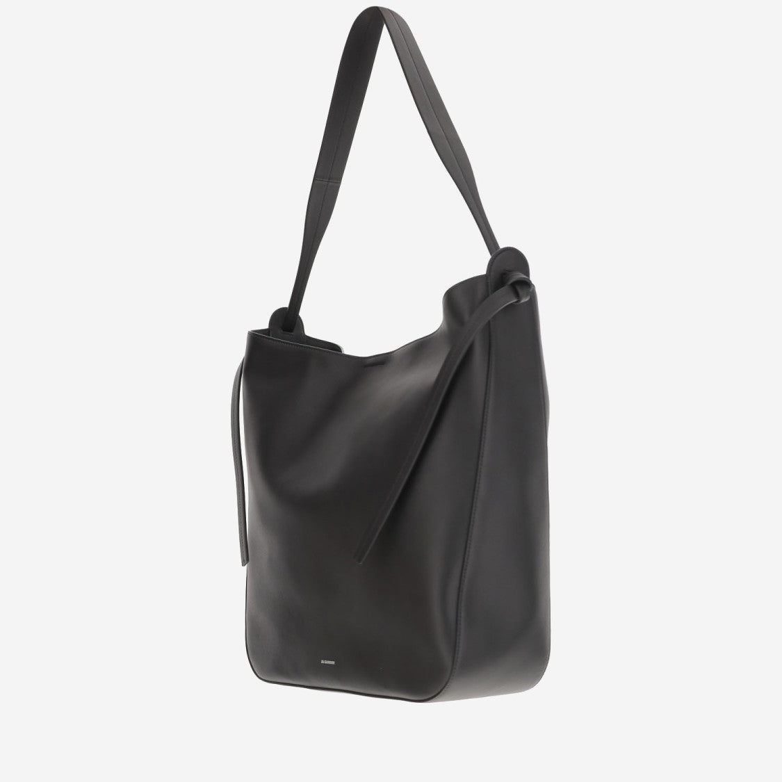 Jil Sander Leather Shoulder Bag With Knotted Handle And Embossed Logo