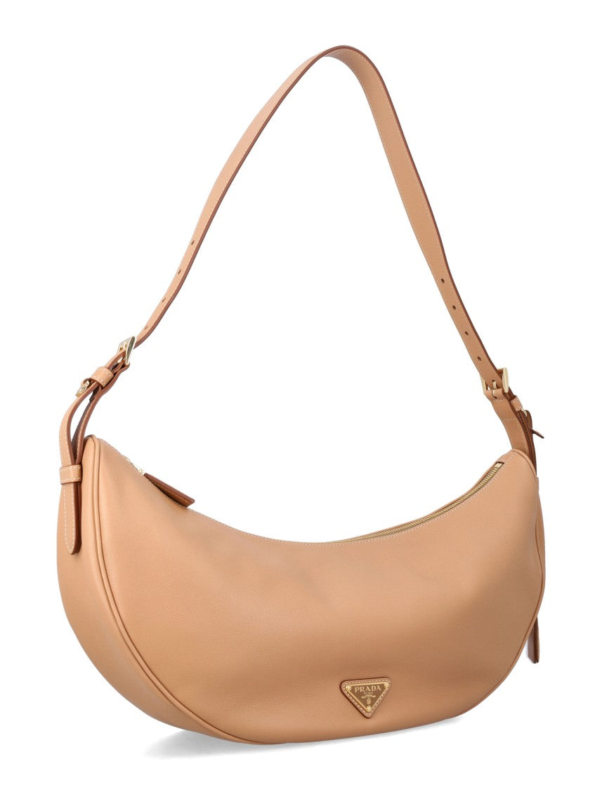 Prada Large Calf Leather Hobo Bag With Adjustable Strap And Iconic Enamelled Logo
