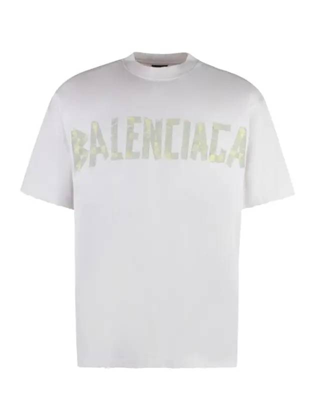 Luxury Balenciaga Trending 2025 Tape Type Logo Medium Fit Short Sleeve T-Shirt White