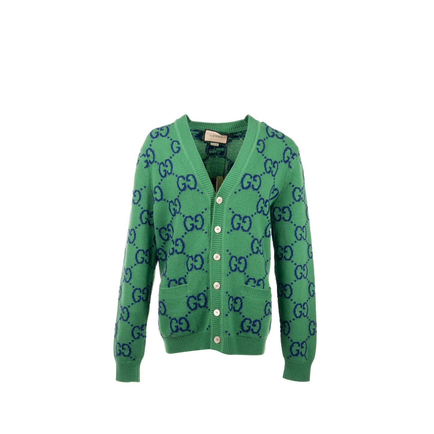 Gucci size S GG Knitted cardigan wool/laine Green/multicolour