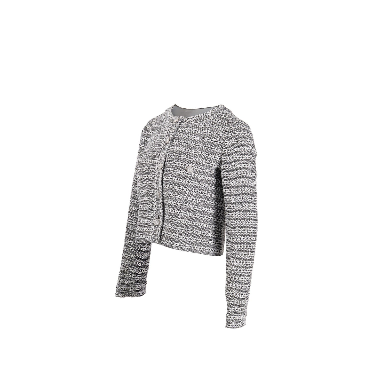 Chanel Size 38 Iridescent Tweed Jacket Cotton/Polyamide/Acrylic Black/White/Grey