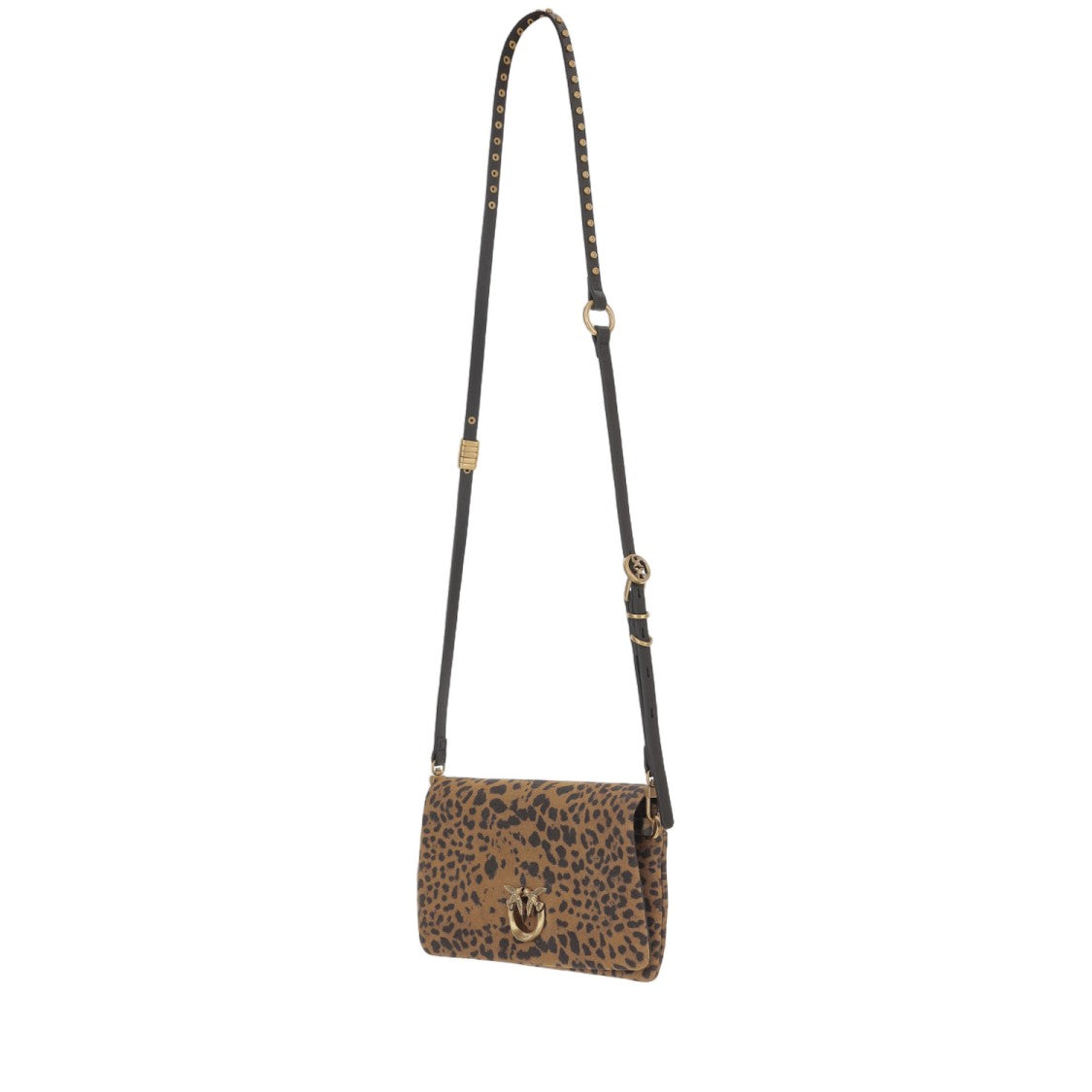 Pinko Leopard Print Suede Crossbody Bag With Gold-Tone Hardware