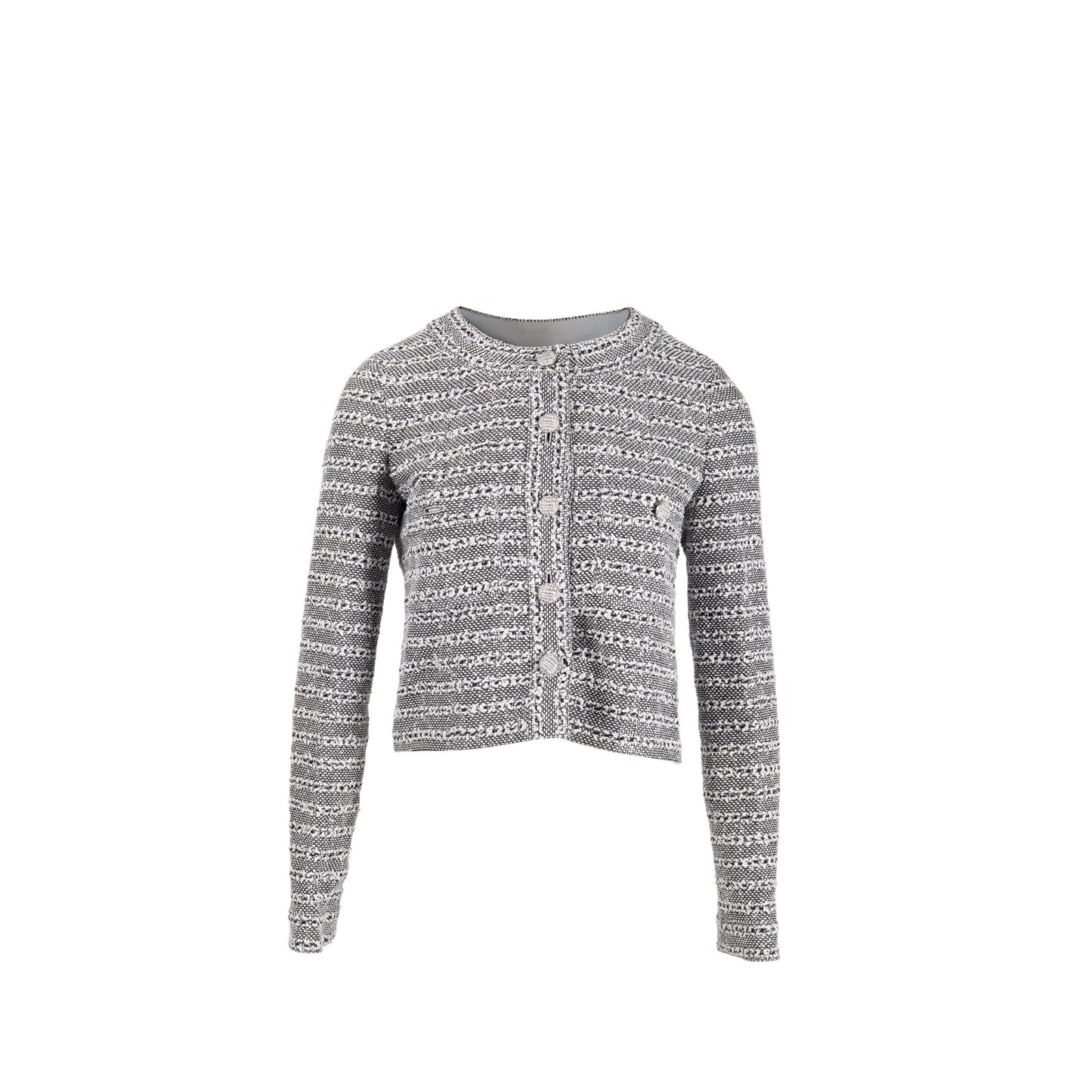 Chanel Size 38 Iridescent Tweed Jacket Cotton/Polyamide/Acrylic Black/White/Grey