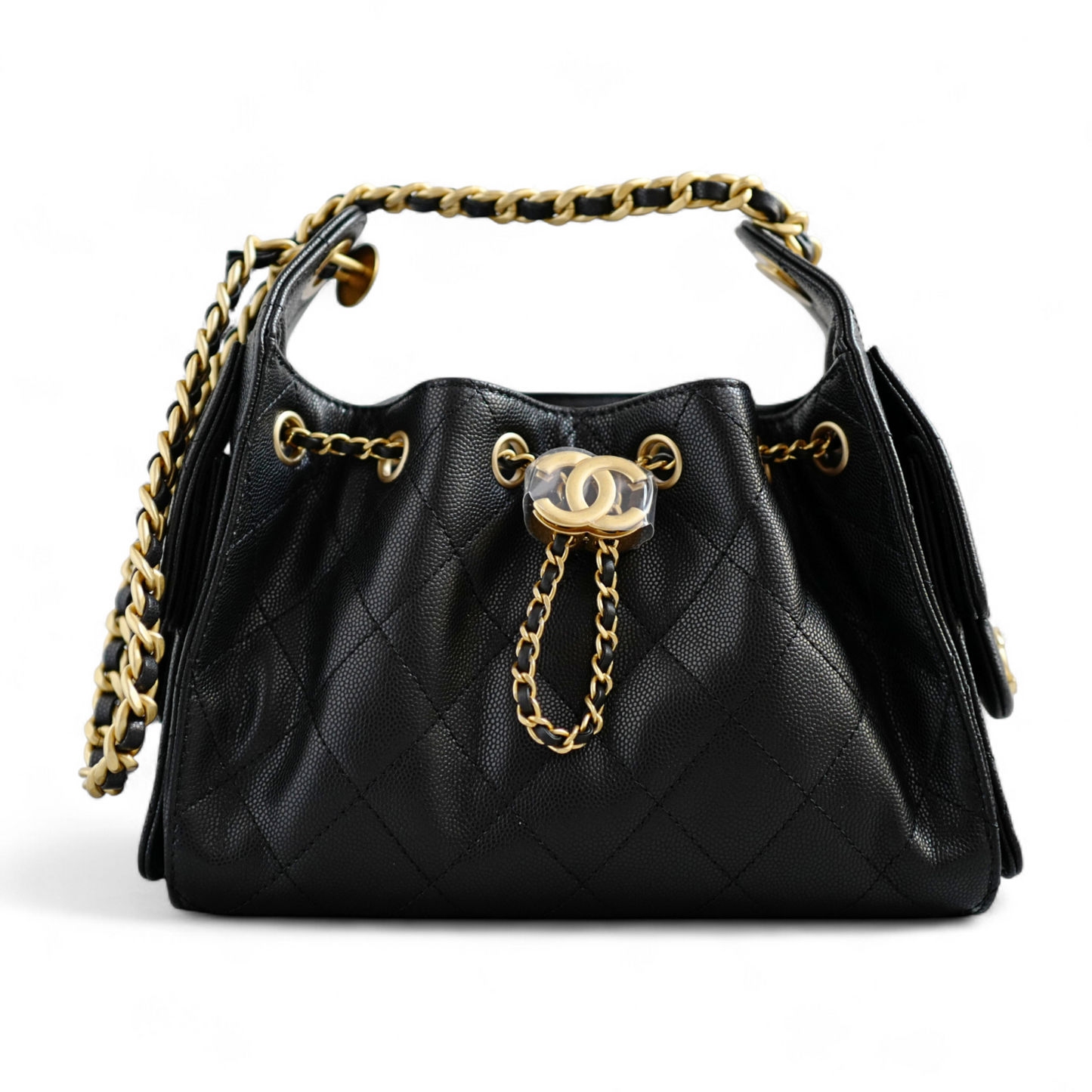 BNIB Chanel 26C Mini Hobo Bag Black Grained Calfskin with Gold Hardware